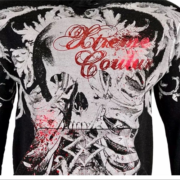 Xtreme Couture by Affliction Men's Hoodie Persimmon Heavyweight Hood Biker - Picture 7 of 8